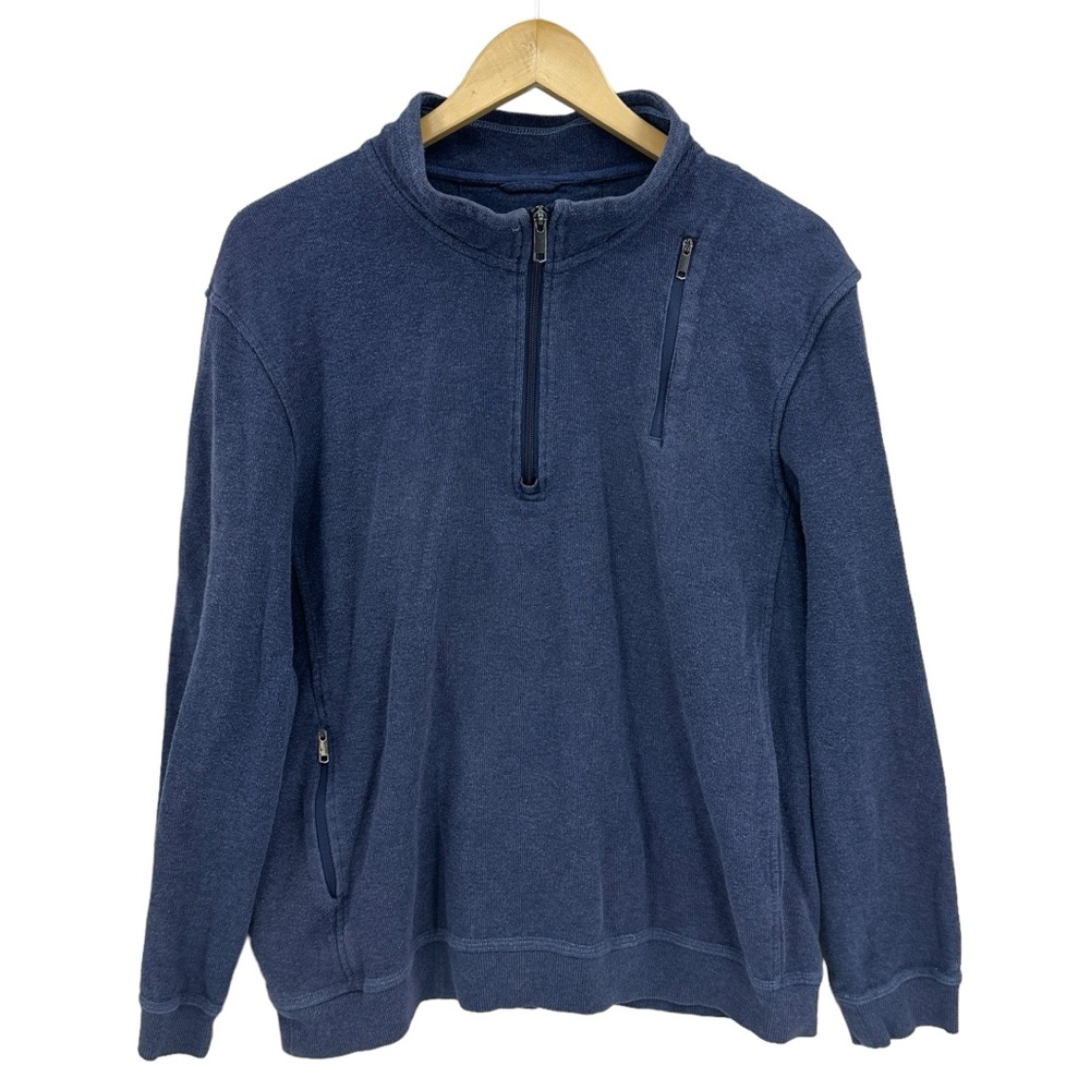SCOTTeVEST Sweater The Weekender Cotton Pullover Quarter Zip Blue